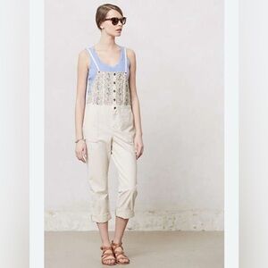 Anthropologie Women's Cream and Tan Jumpsuit Sz Med